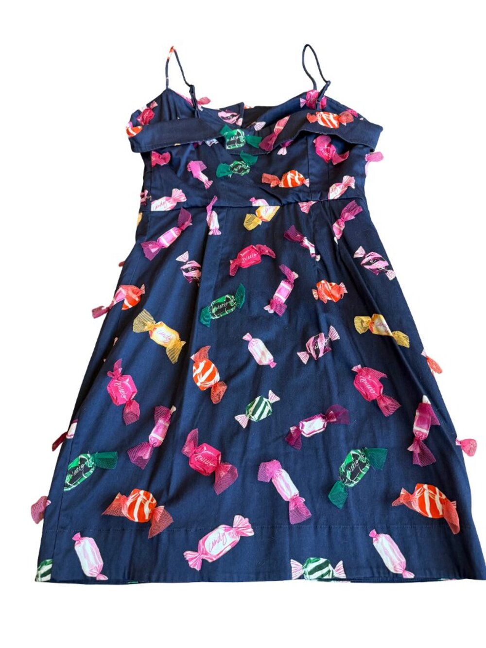 Maeve Navy Candy Print Ruffle Button Front Dress Stretchy Size 8 Women's - Picture 9 of 13